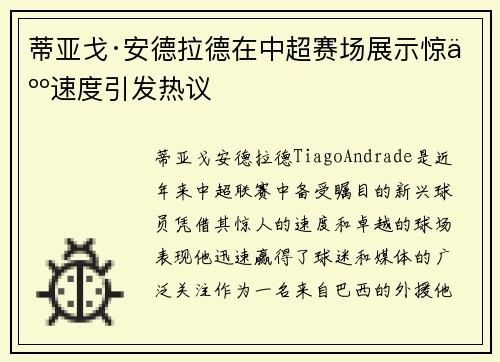 蒂亚戈·安德拉德在中超赛场展示惊人速度引发热议